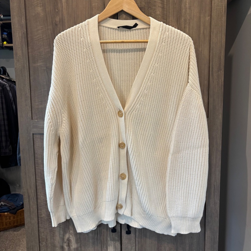Jenni Kayne Cotton Cocoon Cardigan Ivory Organic Cotton Sweater Large
